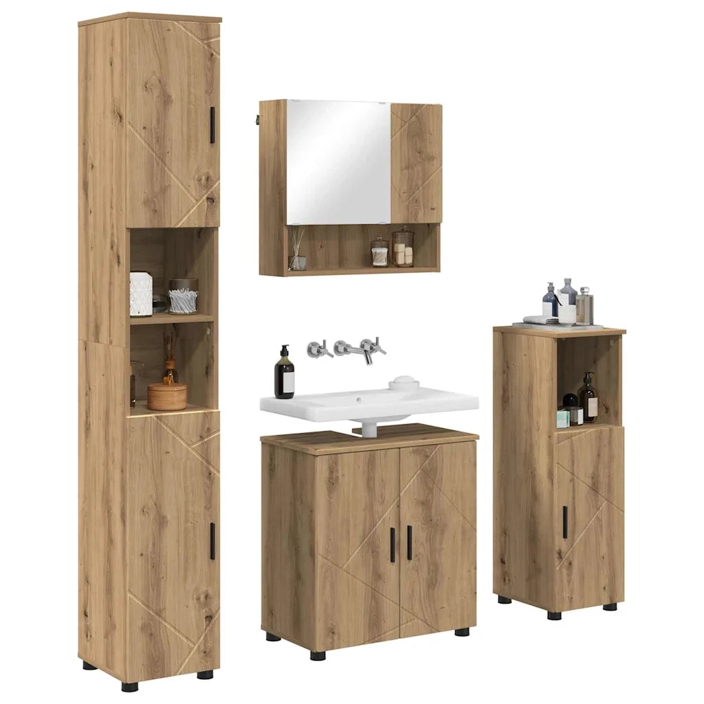 Set di mobili per il bagno con porta 4 pcs Rovere artigianale 3392972