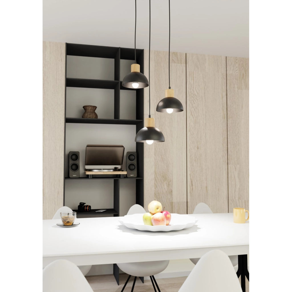 Lampada a sospensione Seco in metallo nero e legno