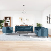 Set Divani Chesterfield 3pz con Cuscini Blu Velluto