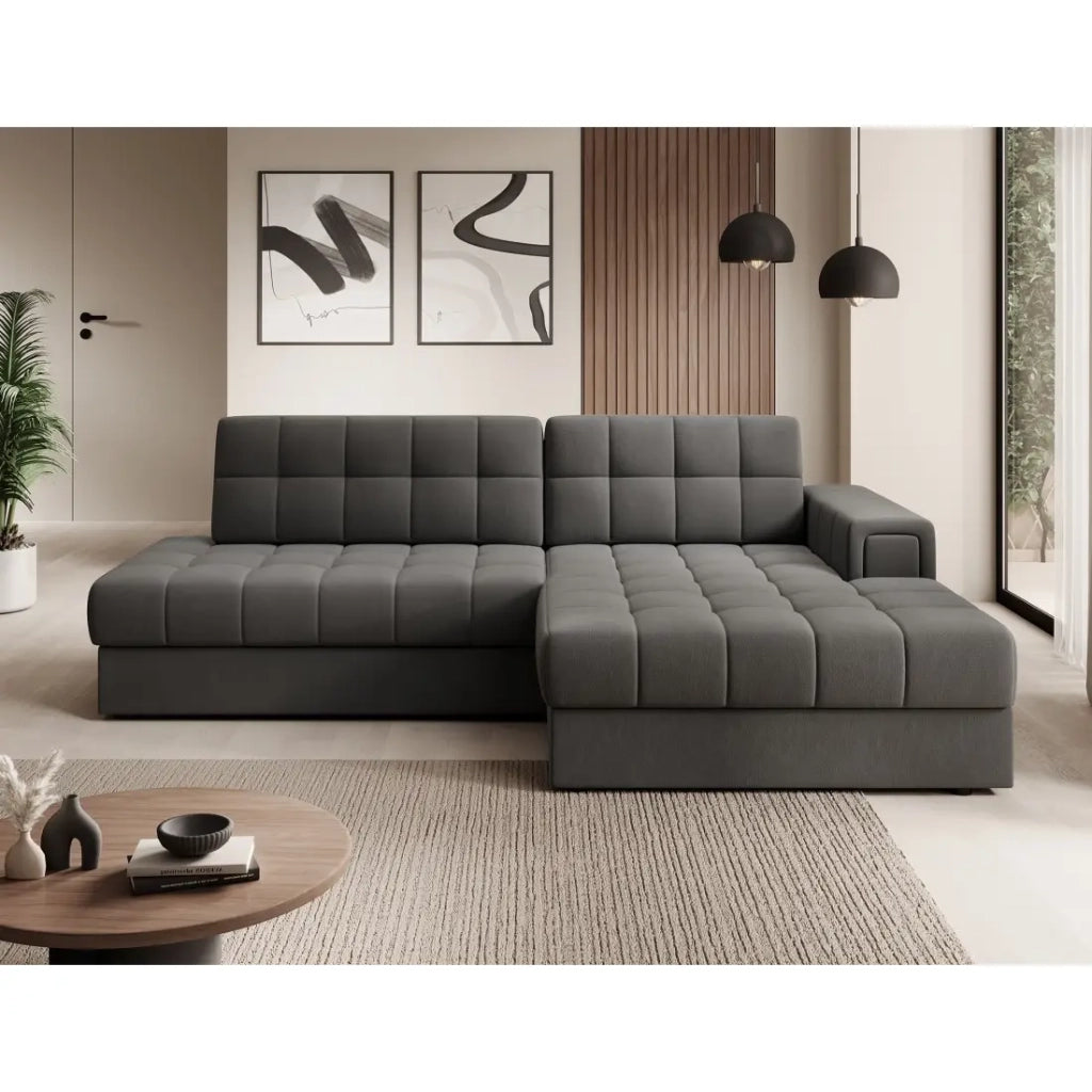 Divano angolare trasformabile CUBITO marrone 240 cm con contenitore e letto