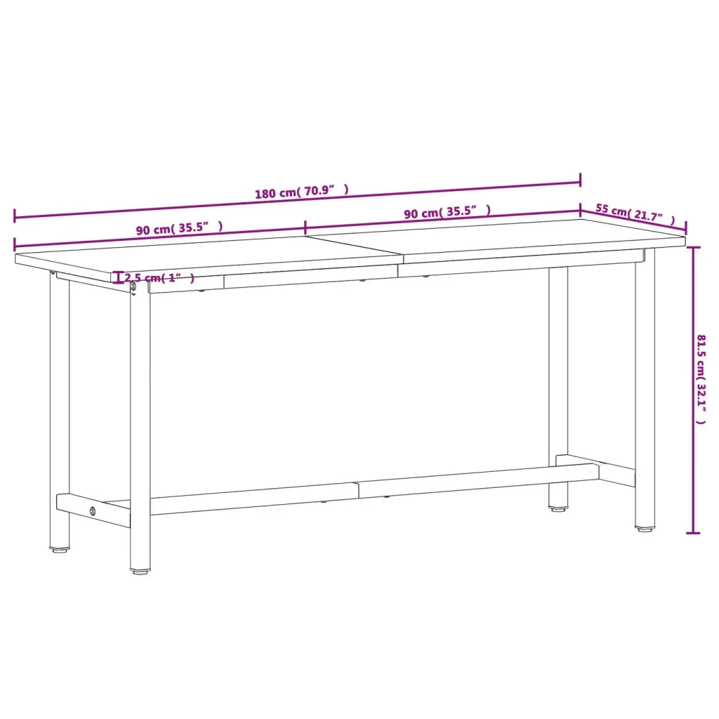Banco da Lavoro 180x55x81,5 cm Legno Massello Faggio e Metallo 3188906