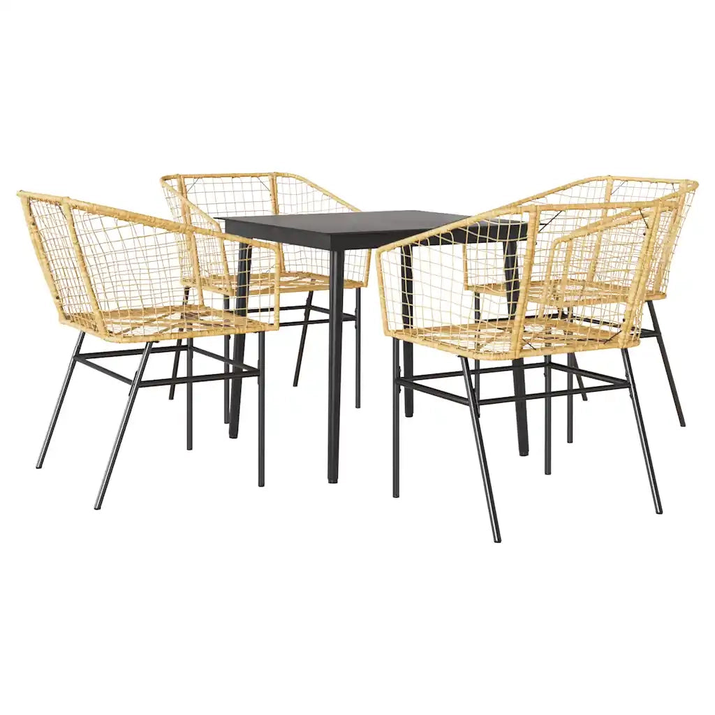 Set da Pranzo da Giardino 5pz Polyrattan Vetro