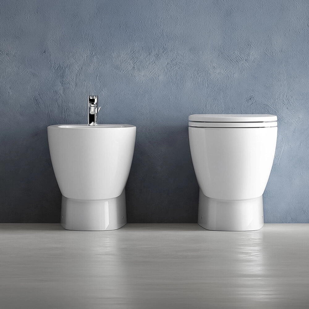 Wc filo muro bianco lucido con scarico traslato e sistema rimless Demy Dolomite