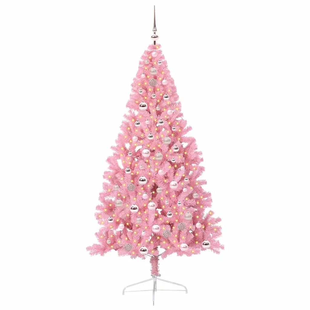 Albero di Natale Artificiale-Albero Natalizio con luci integrate Rosa 210 cm PVC 531902