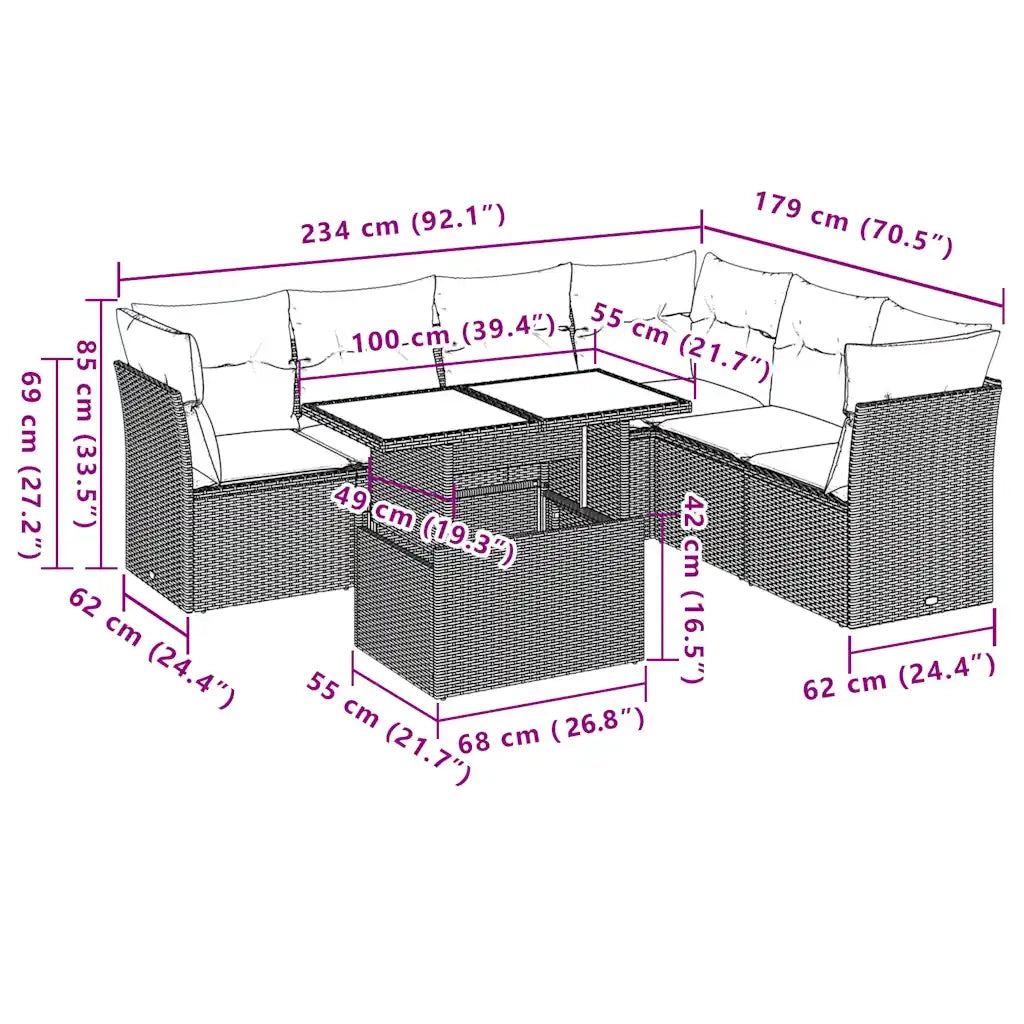 Set Divani da Giardino con Cuscini 7pz Nero Polyrattan 3266605