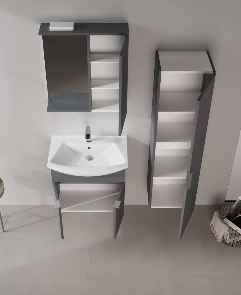 Set mobile lavabo con specchio (2 pezzi) "Purus 65" - 65 x 50 x 58 cm - Antracite opaco