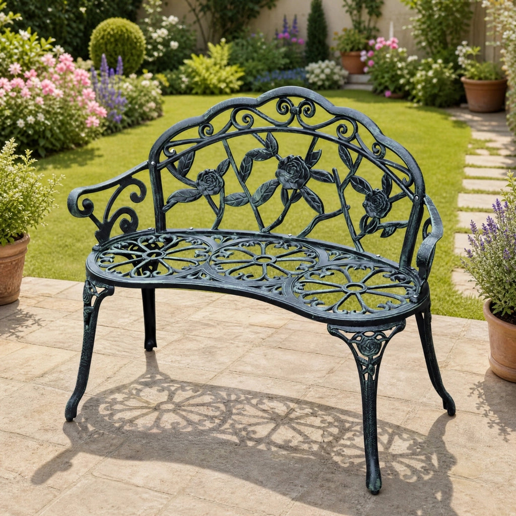 Panchina da giardino 2 posti in metallo verde antico 100 x 54 x 78 cm