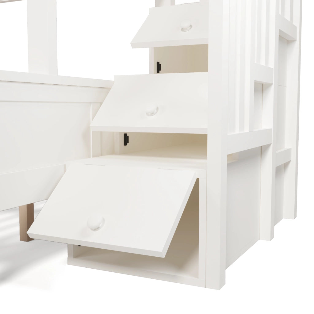 LETTO a castello con armadio scala e cassetti 90x200/140x200 cm bianco