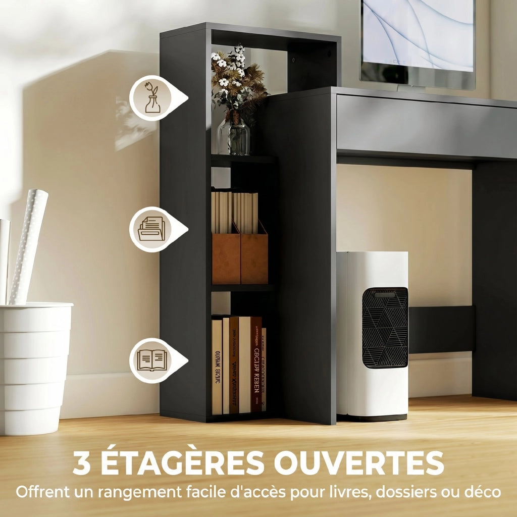 Scrivania con cassetto e scaffali ¨C Zephmum ¨C Nero 100x40x90 cm