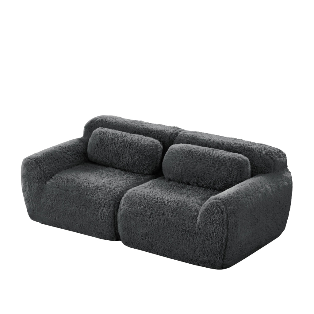 Divano modulare senza struttura in tessuto plush grigio con base antiscivolo