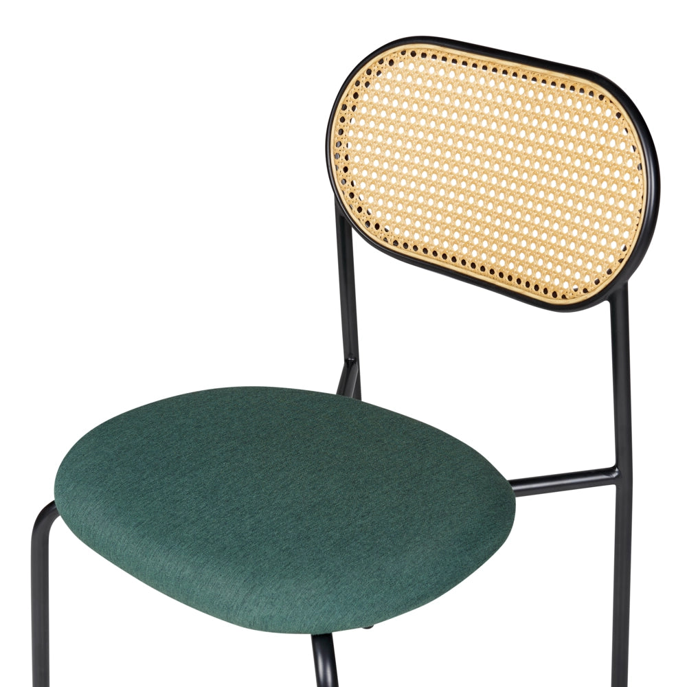 Set di 2 sedie da pranzo con seduta in tessuto e struttura in metallo nero con effetto legno intreccio viennese stile retrò soggiorno