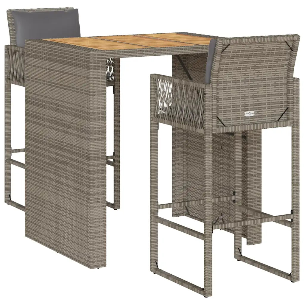Set Bar da Giardino 3 pz con Cuscini Grigio Polyrattan Acacia 3328897
