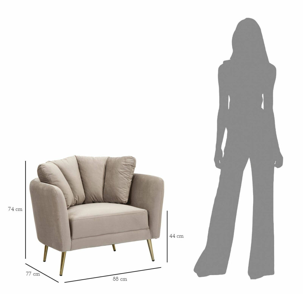 Poltrona Foster, Seduta imbottita, Divano singolo da salotto, Sedia con braccioli, 88x77 h74 cm, Grigio e Oro