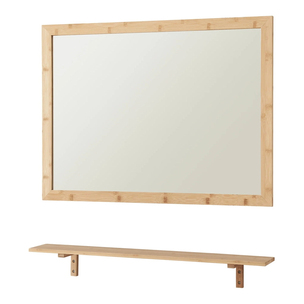 Specchio decorativo moderno da parete con mensola in bambù 80 x 60 cm finitura naturale 03_0010173