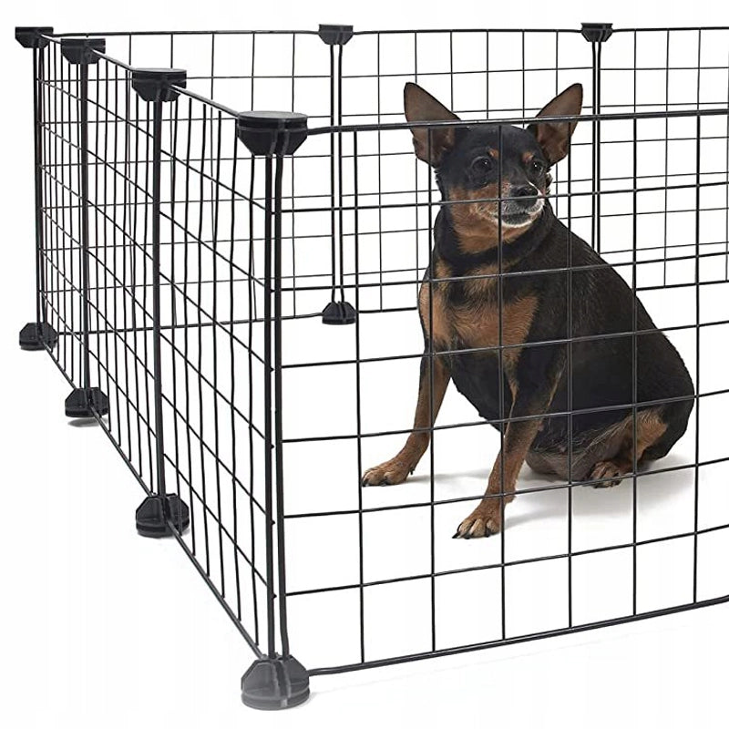 Recinto da gioco in metallo nero per cani, gatti, cuccioli e conigli, 108 cm
