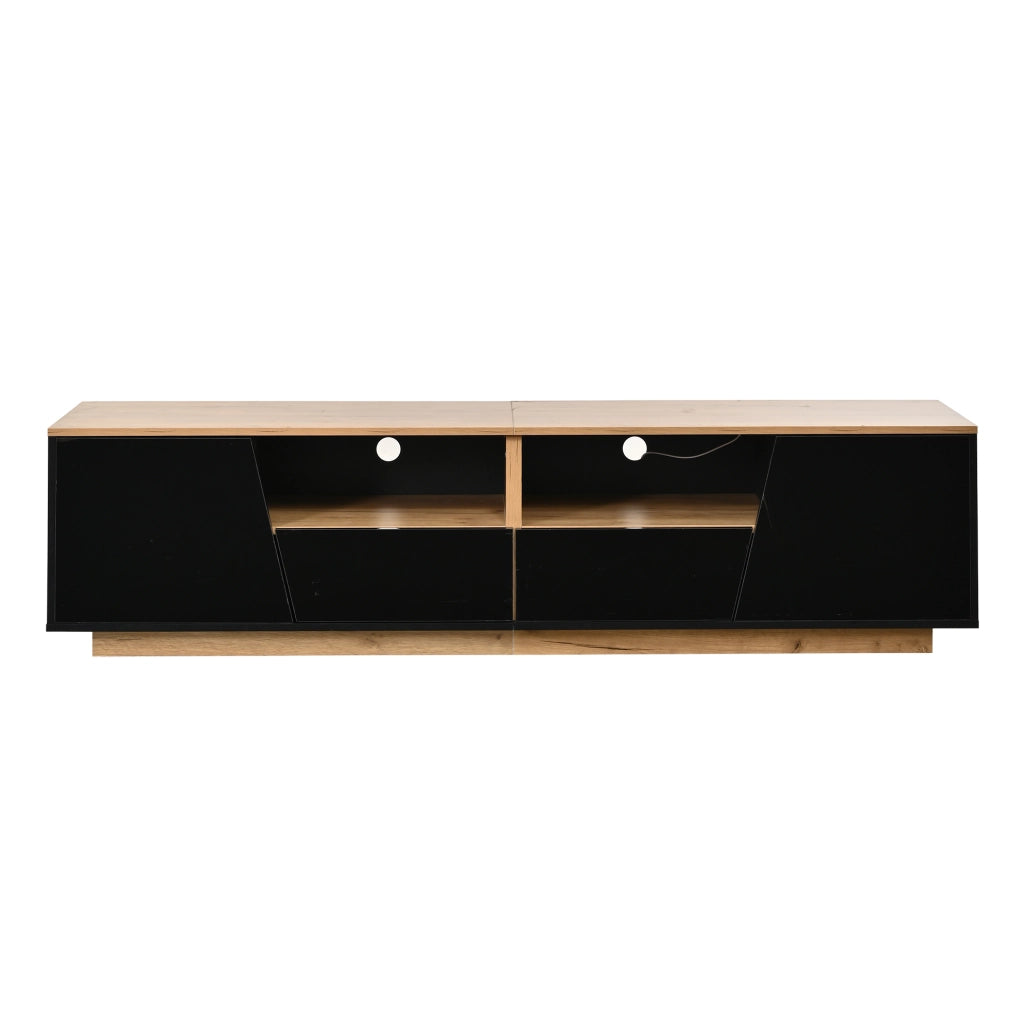 Mobile TV 180x40x46 cm con LED; 2 cassetti e 2 armadietti in truciolare nero e naturale