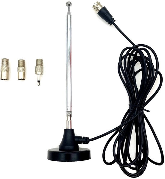 Antenna FM Digitale Telescopica Binnenantenna Magnetica - Cavo di Estensione 3m - 75Ohm - Adatto per Ricevitore e Amplificatore