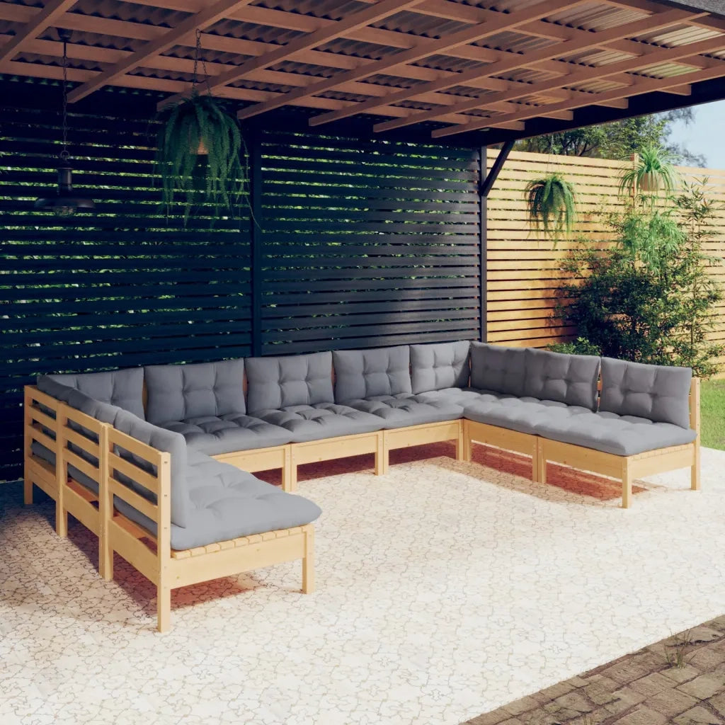 Set Divani da Giardino 9 pz con Cuscini Grigi Massello di Pino 3097174
