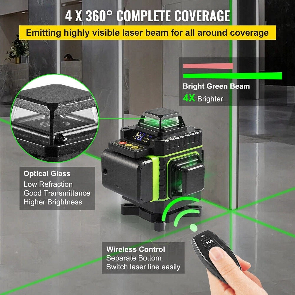 Trade Shop - Livella Laser A Verde 16 Linee Autolivellante 4x360° Con Base Di Treppiede -