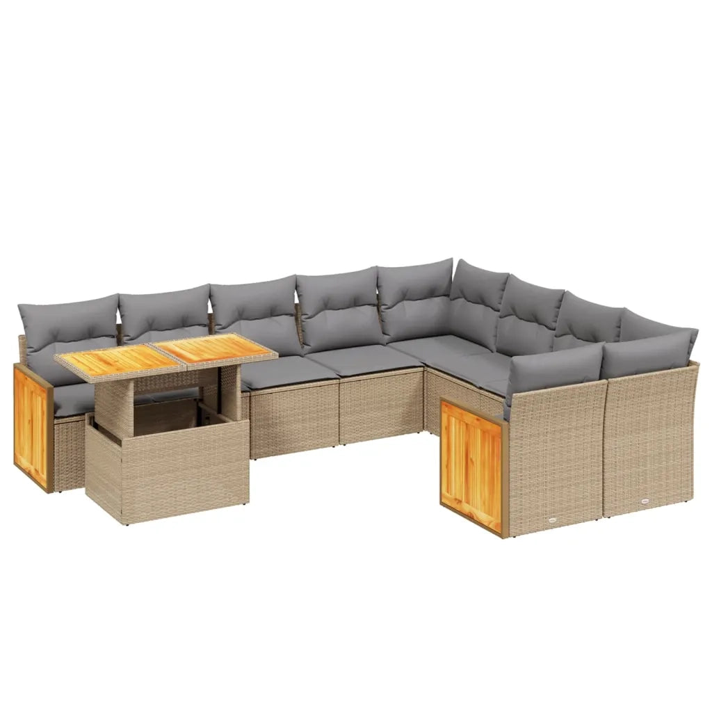 Set Divano da Giardino 10 pz con Cuscini Beige in Polyrattan 3274125