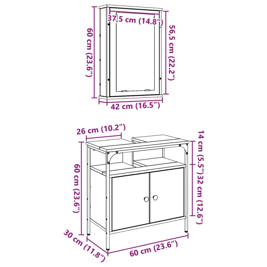 Set di mobili per il bagno 2 pcs Marrone Legno multistrato 3332524