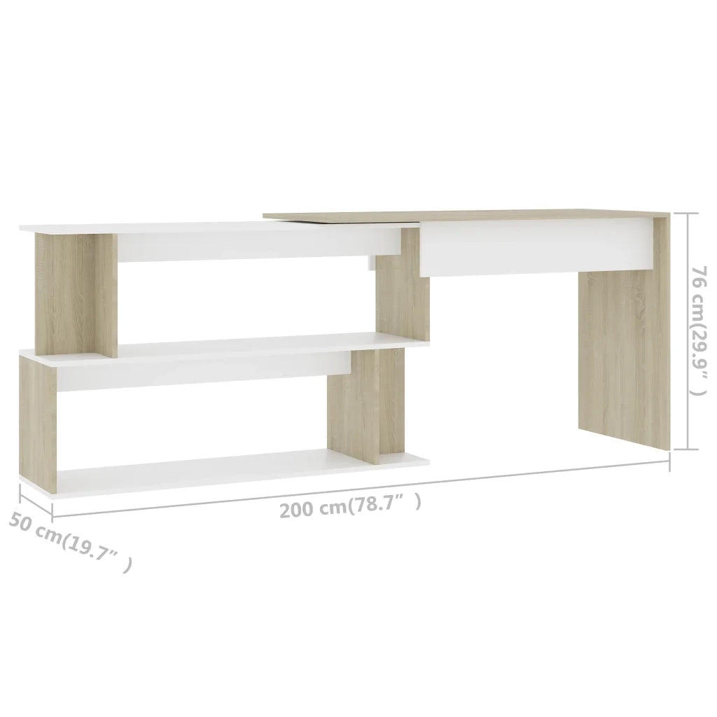 Scrivania ad Angolo Bianca Rovere Sonoma 200x50x76 Multistrato 801103