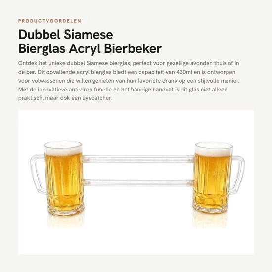 Tazza per birra 430ml - Doppio bicchiere a forma di siamese - Materiale acrilico - Manico a mano - Resistentente all'urto - Adatto per bar/KTV