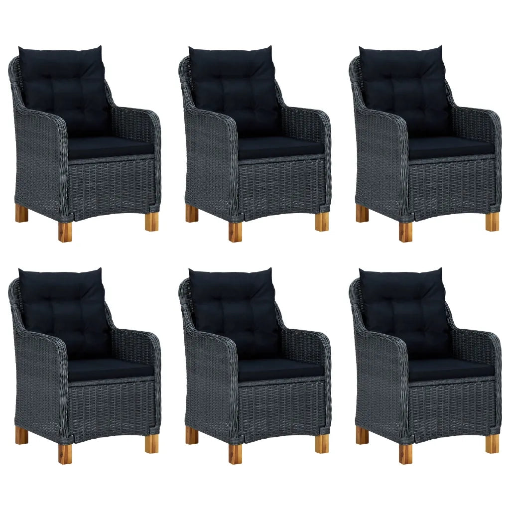 Set Pranzo da Giardino 7 pz con Cuscini Polyrattan Grigio Scuro cod mxl 36193