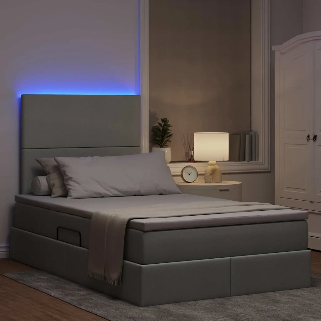 Letto con contenitore e LED con led Grigio chiaro 120 x 200 cm