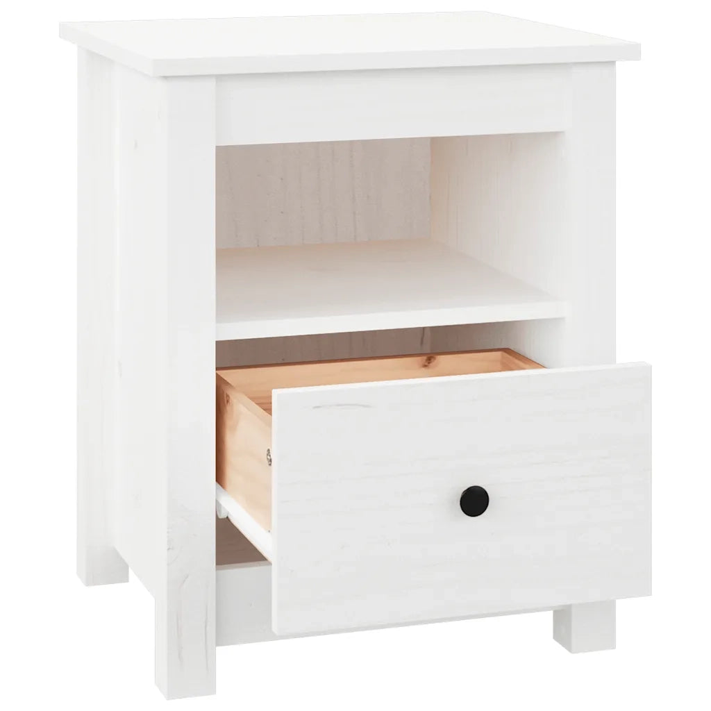 Comodino | Armadio da Notte | Mobiletto da notte Bianco 40x35x49 cm in Legno Massello di Pino