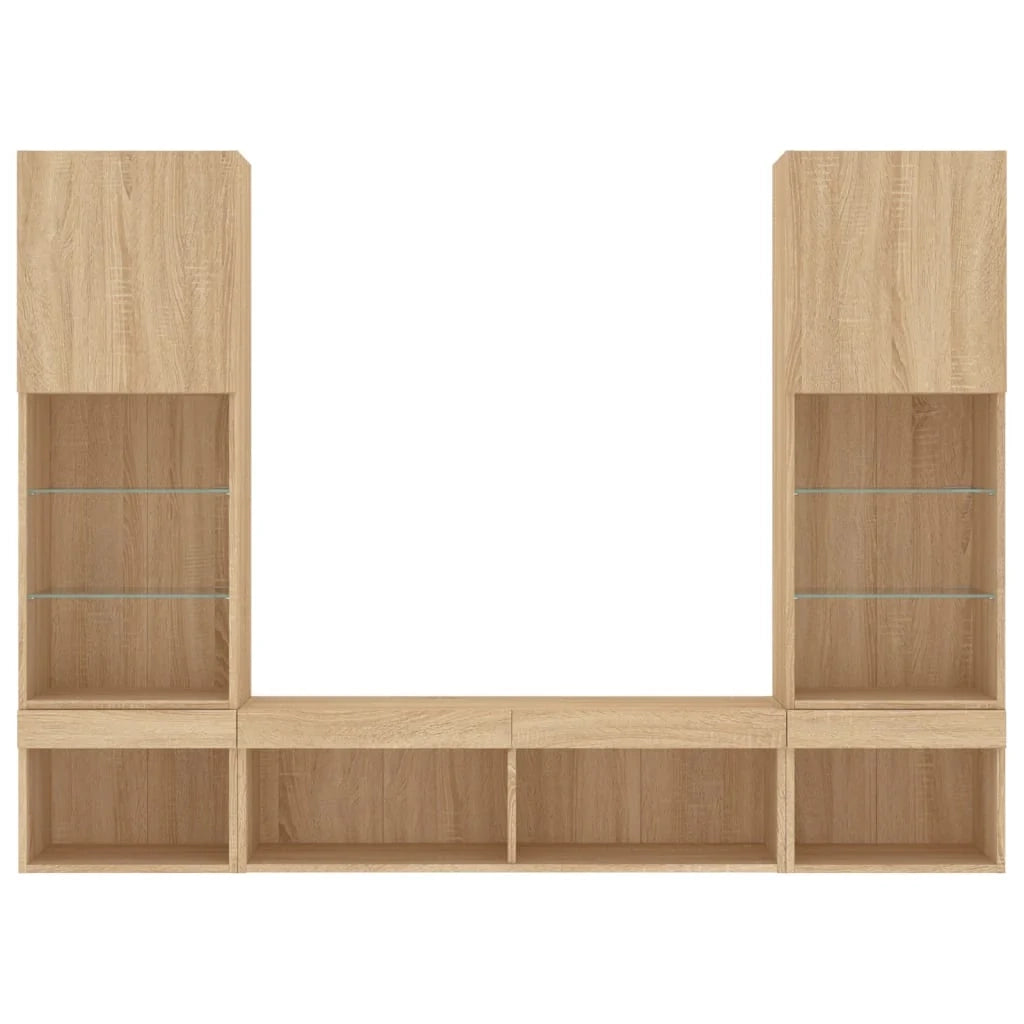 Mobile TV multimediale scaffale TV credenza mobile TV sala da pranzo soggiorno camera da letto con illuminazione a LED 5 pezzi legno ingegnerizzato rovere Sonoma marrone 02_0029418