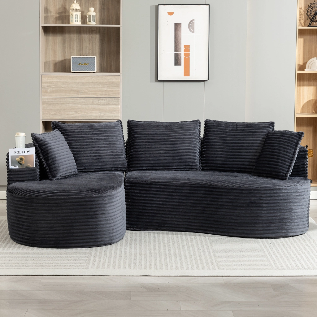 DIVANO Curvo 250x152x82 cm Tessuto a coste Grigio scuro