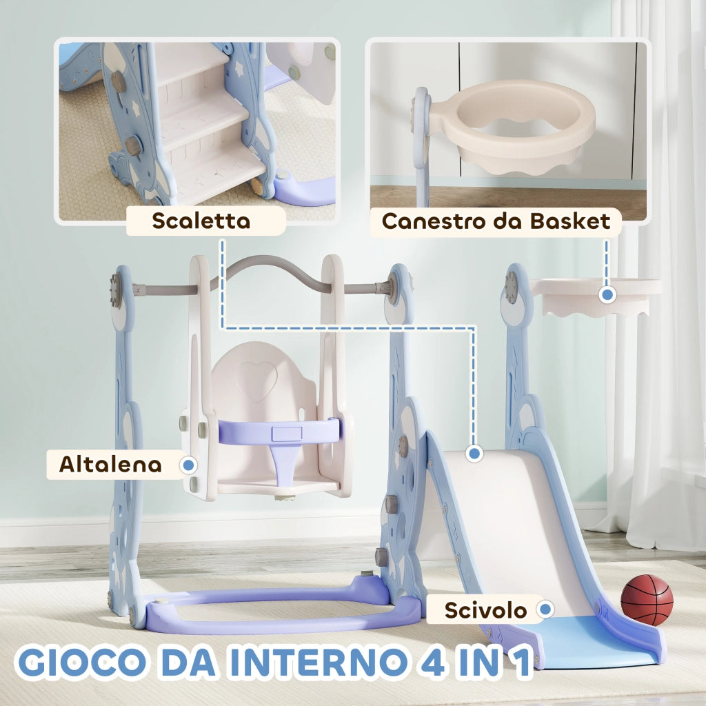 Casetta Gioco Bambini con Scivolo Altalena Arrampicata Canestro ¨C Minimal ¨C 147.5x160x107 Azzurro