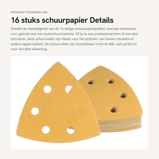 Set di carta abrasiva a forma di triangolo 16 pezzi - carta abrasiva 9,9 x 9,9 x 9,9 cm - grana 40-3000 - antistatica - per mobili in legno - ossido di alluminio di alta qualità - set di lastre abrasive