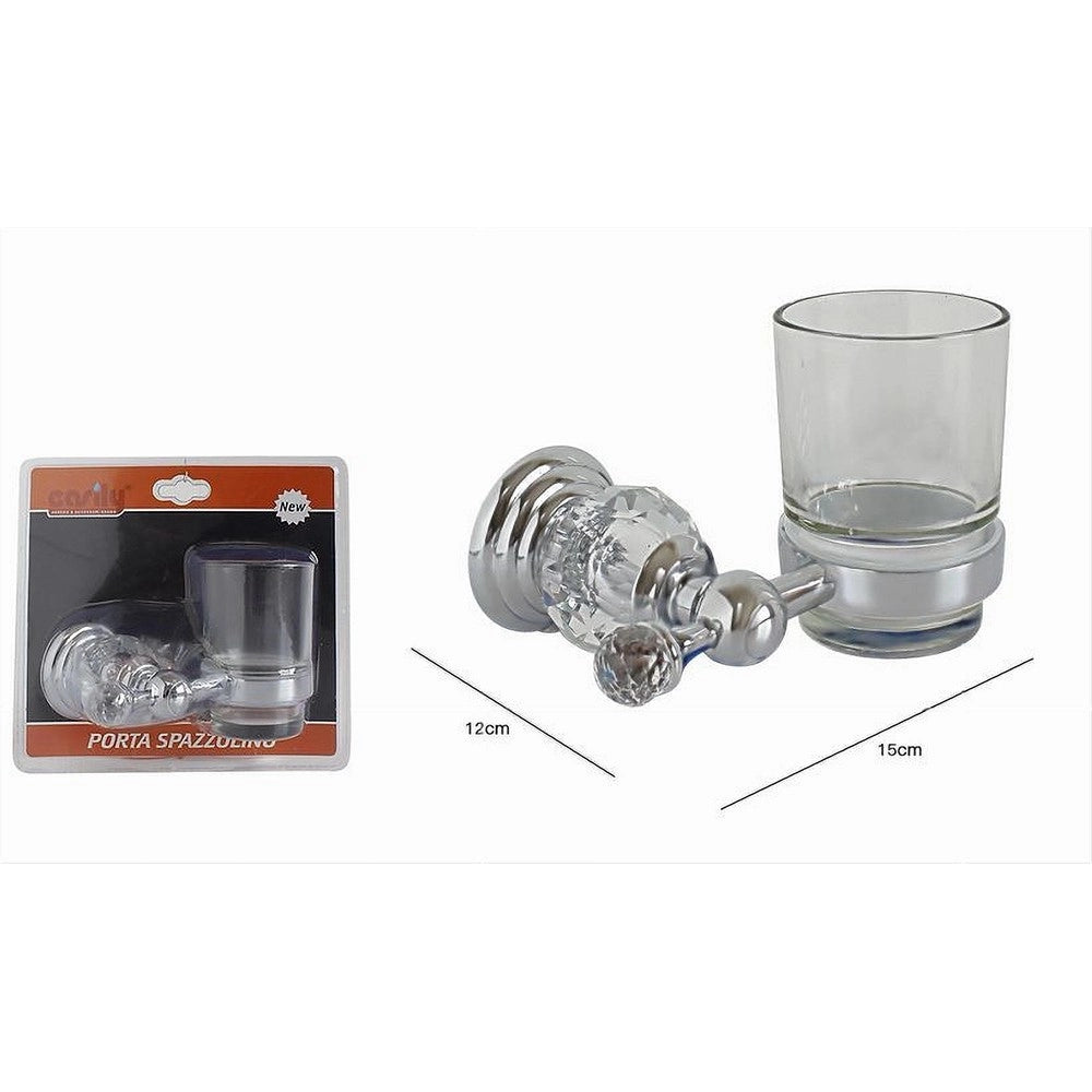 Trade Shop - Porta Spazzolini Dentifricio Con Bicchiere In Vetro A Parete Bagno Crystal 52822 -