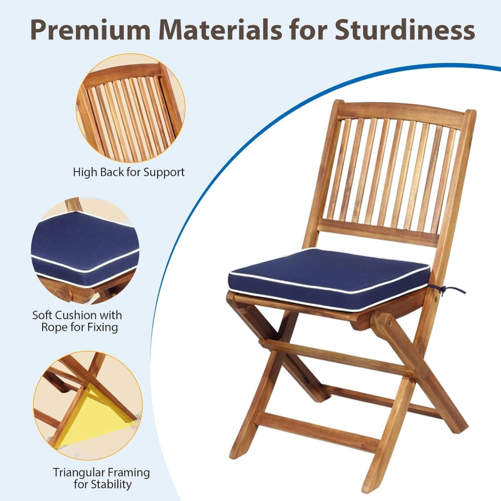 Set da Bistrò Pieghevole, Tavolo Portato 40 kg, Sedie con Cuscini Portato 160 kg, Set Giardino, Set Tavolo e Sedie da Giardino, Set da Esterno per Balcone (Cuscini Blu)