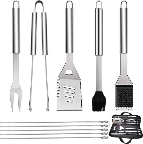 Set di forchette in acciaio inossidabile per grigliata, set di forchette professionali in tasca portatile, attrezzatura per BBQ, set di grigliata, attrezzatura per uomini e donne, attrezzatura per campeggio, giardino (6 pezzi, 35 x 3,5)