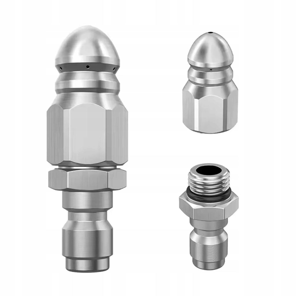 Ugello di Pulizia ClearFlow SteelJet 1/4 QuickConnect – Acciaio Inox | 1 Foro Frontale + 6 Posteriori