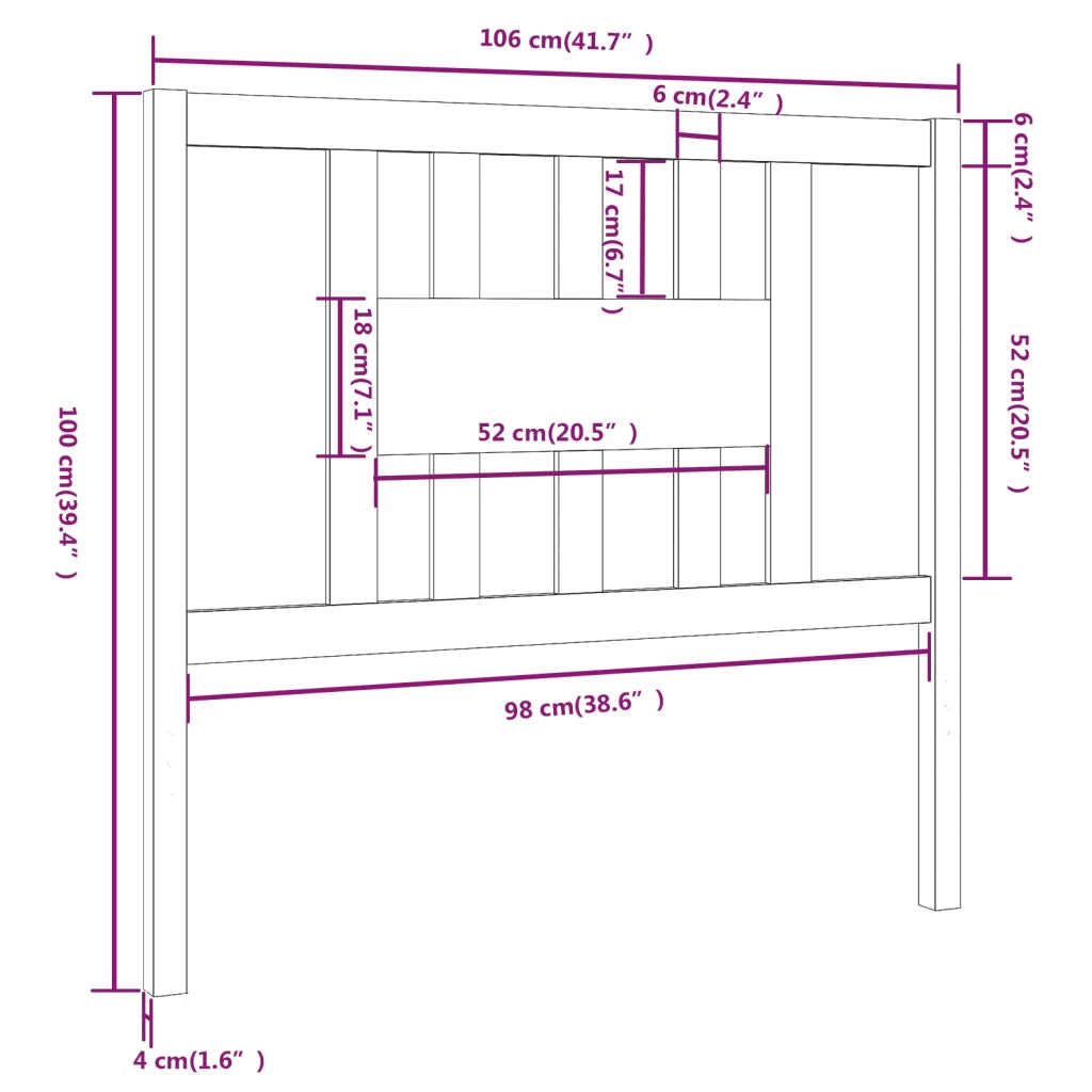 Testiera per Letto ambra 106x4x100 cm in Legno Massello di Pino
