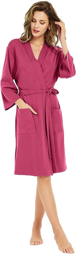 Kamis da Donna in Cotone 100%, Kimono da Bagno Leggero, Sauna e Piumino da Interno (Rosso, M)