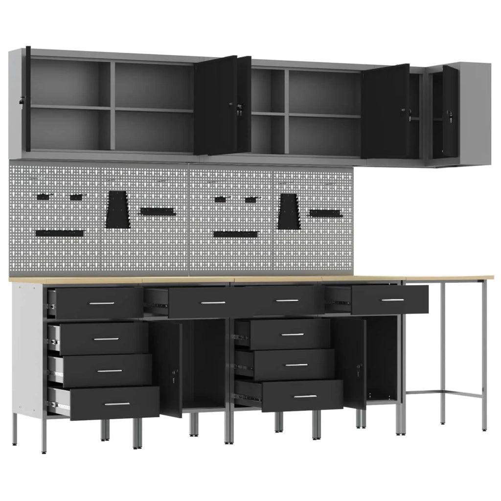 Set di mobili da lavoro con cassetto 12 pcs Nero e Grigio 3321510