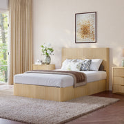 Letto 140x200 cm con contenitore e sistema idraulico in MDF e metallo; colore rovere chiaro