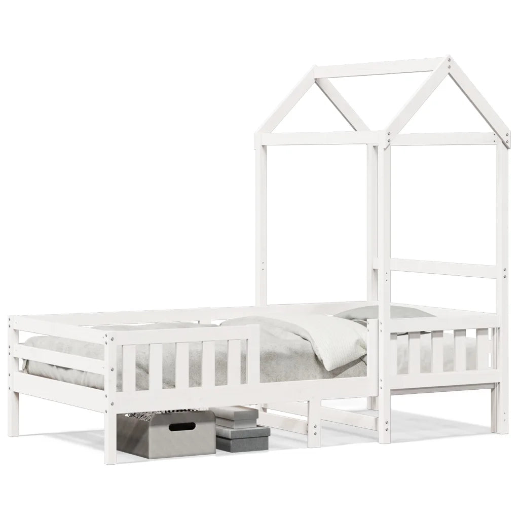 Letto singolo | Letto per adulti | Giroletto con Tetto Bianco 80x200 cm Legno Massello Pino