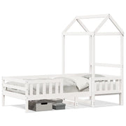 Letto singolo | Letto per adulti | Giroletto con Tetto Bianco 80x200 cm Legno Massello Pino