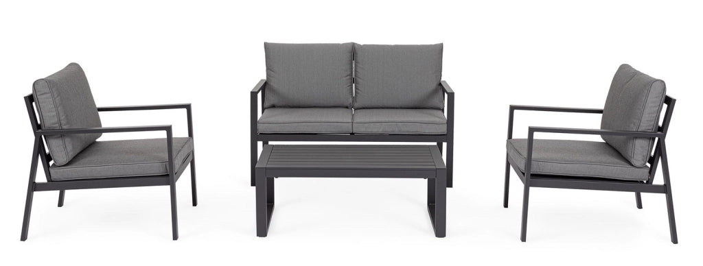 Set 4 Pezzi Salotto da Giardino con Divano 2 Poltrone e Tavolino in Alluminio e Spun Poly Hilde Antracite