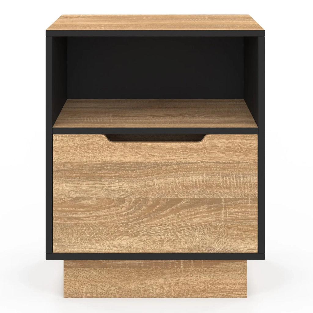IDMarket - Set di 2 comodini a 1 cassetto OXANA con nicchia in faggio e nero