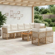 Set Divano da Giardino 9 pz Naturale e Bianco Crema polyrattan 3437886