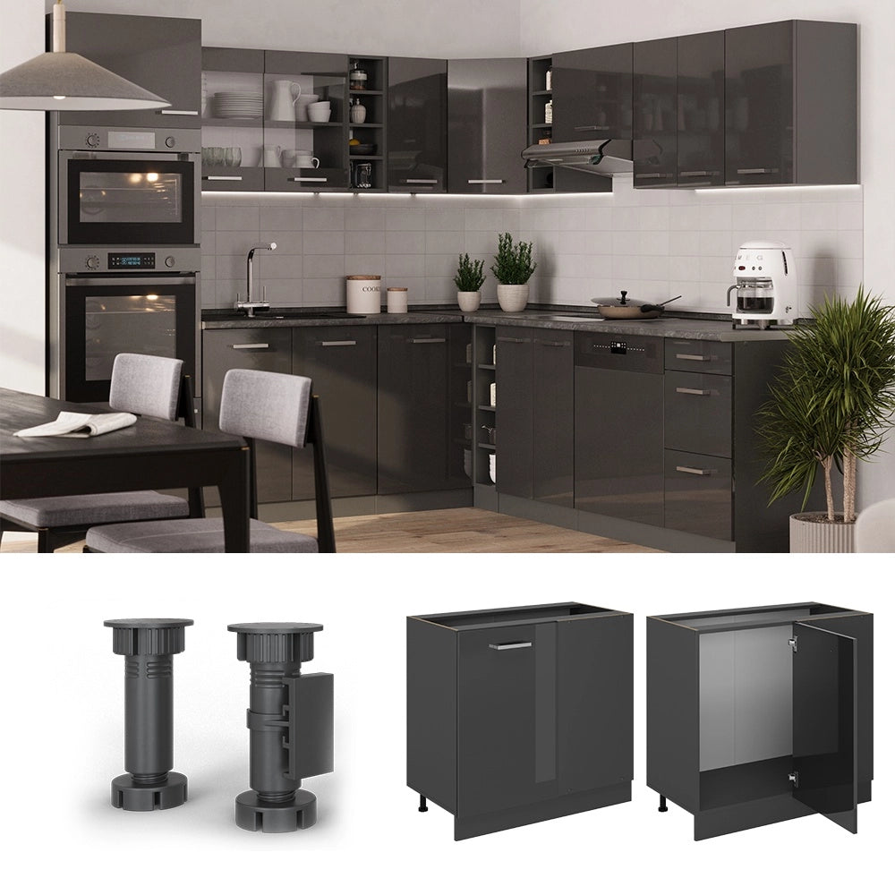 Mobile ad angolo cucina R-Line Antracite lucido/Antracite 86 cm senza piano di lavoro Vicco