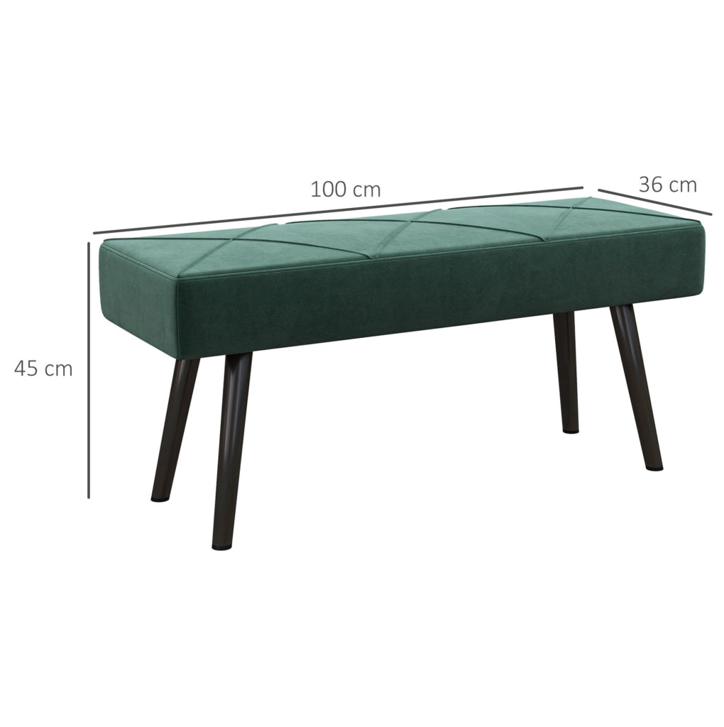 Panca imbottita verde con gambe in acciaio