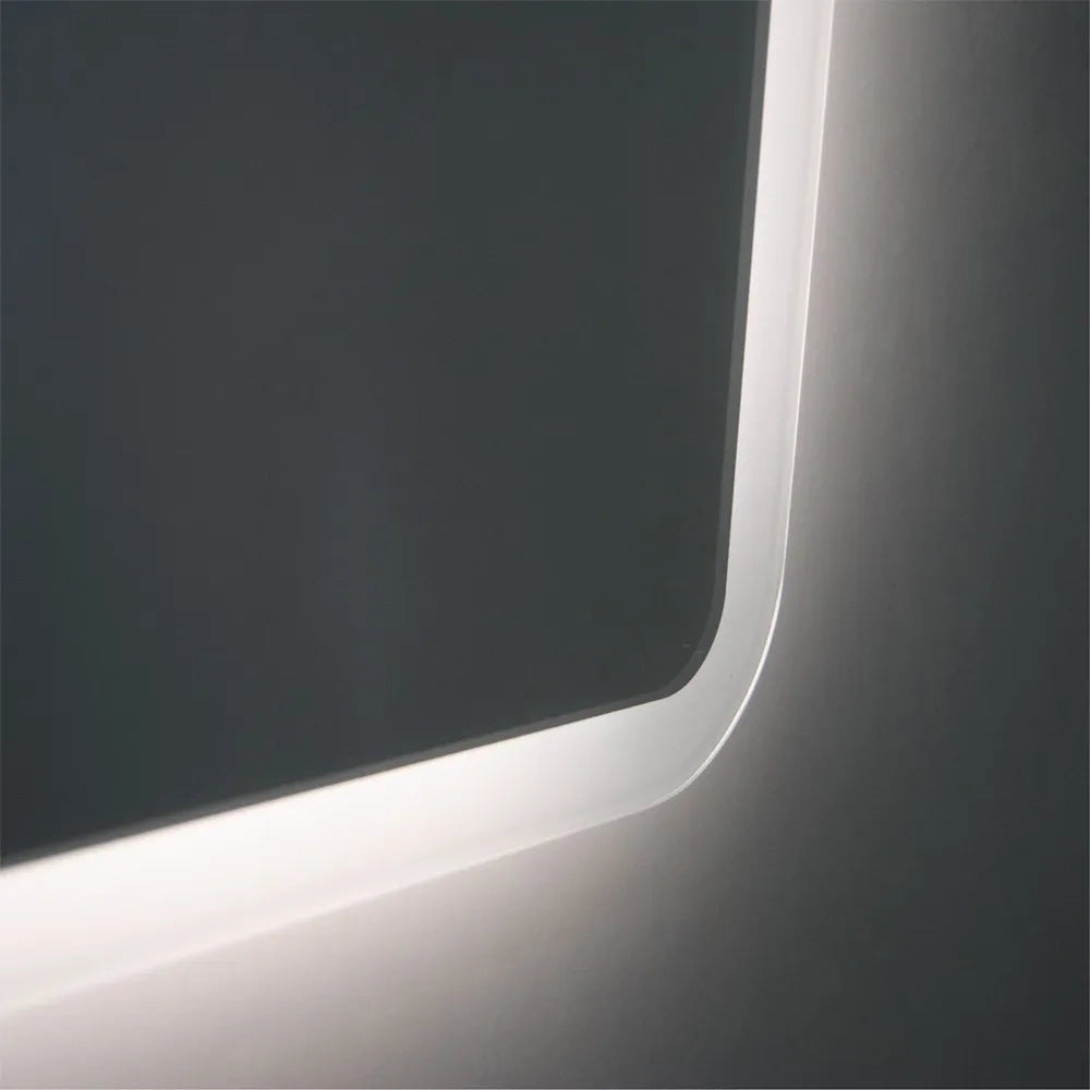 Specchio retroilluminato LED 100x70 installazione reversibile e angoli tondi
